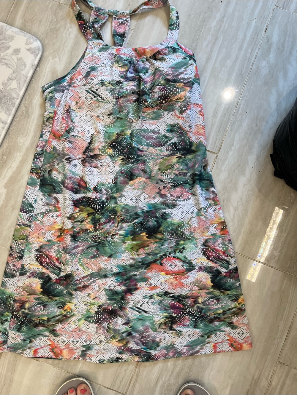 NWT Prana Multicolor Abstract-Print Dress Green Pink White